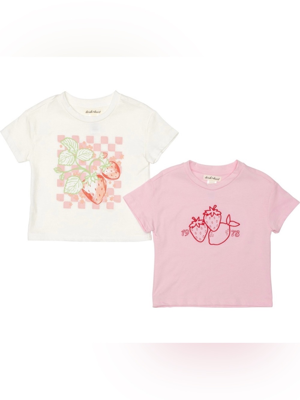 Derek Heart White Pink Big Girls 2 Pack Strawberry Short Sleeve T-Shirts
